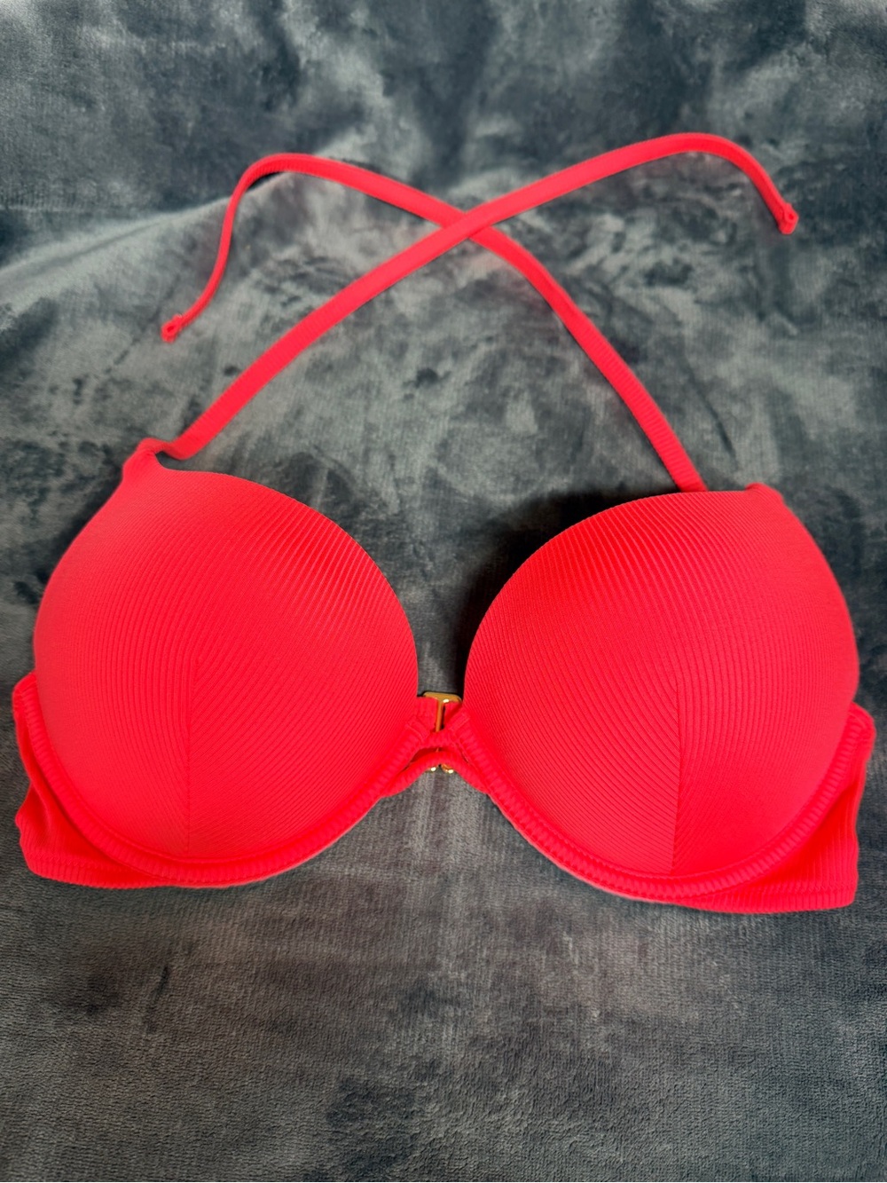 Victoria's Secret Coral Padded Bikini Top with Cross Straps